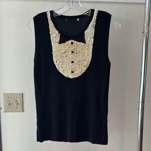 Black Sequin Embellished Women's Tank Top Soft Nylon Knit